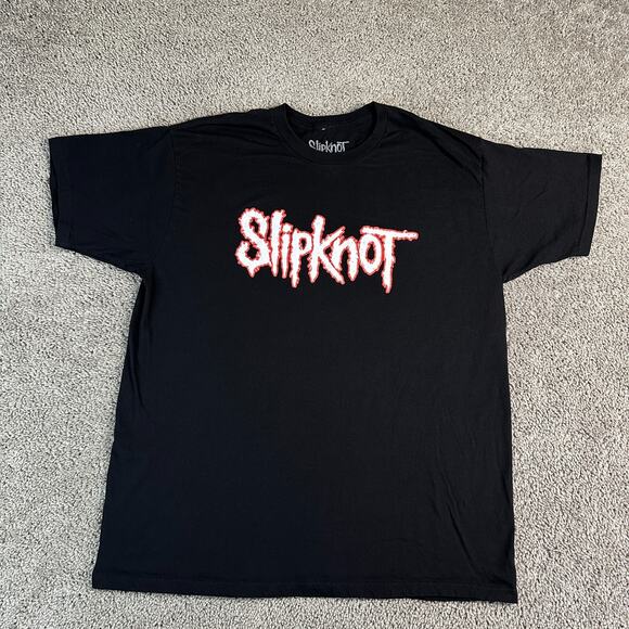 Slipknot Shirt Mens Extra Large Black Red Spell Out Metal Music Short Sleeve - Picture 1 of 8